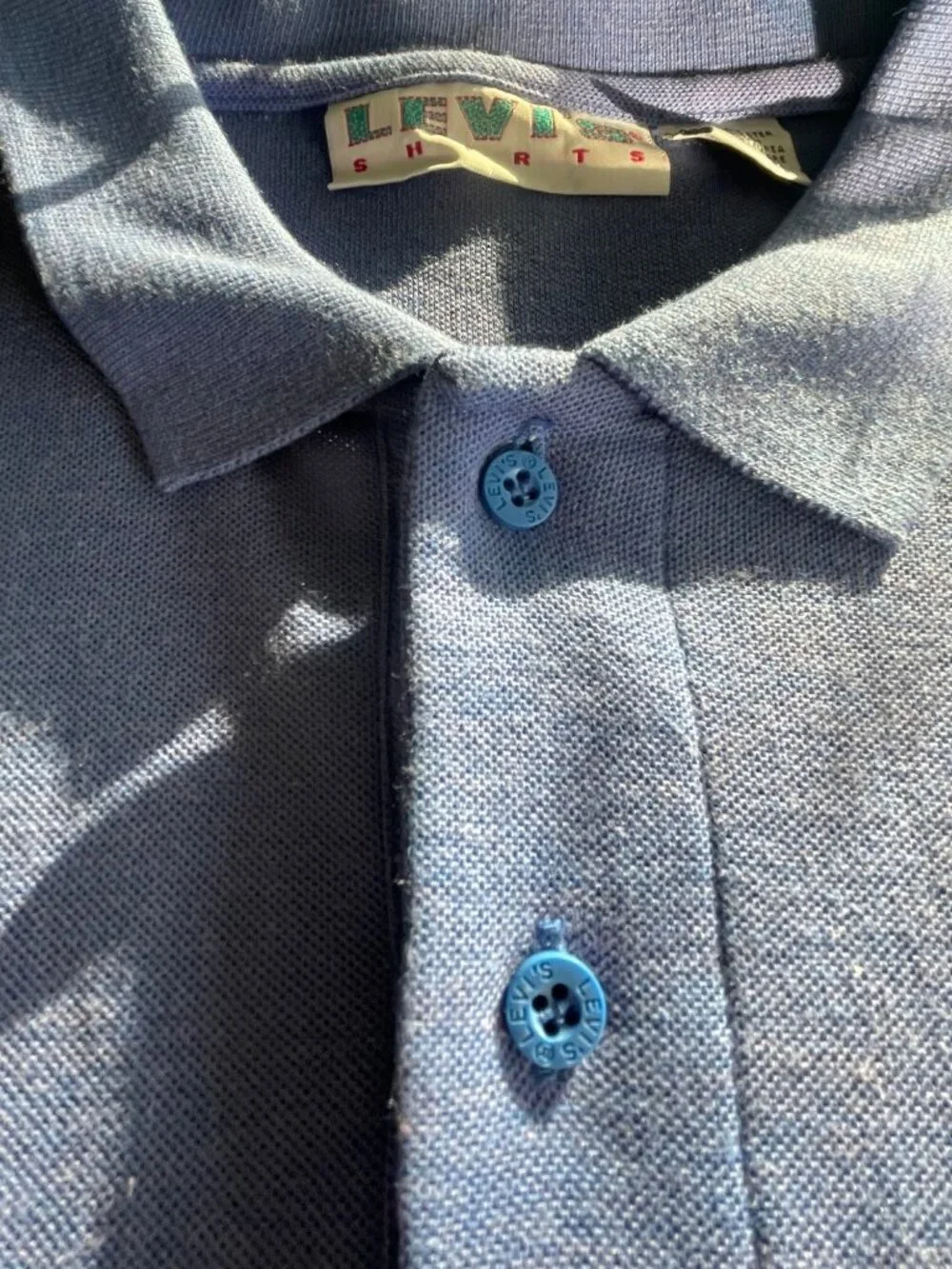 Levis Vintage XL Blue Polo Shirt 55% Polyester 35% Cotton Made In Korea
